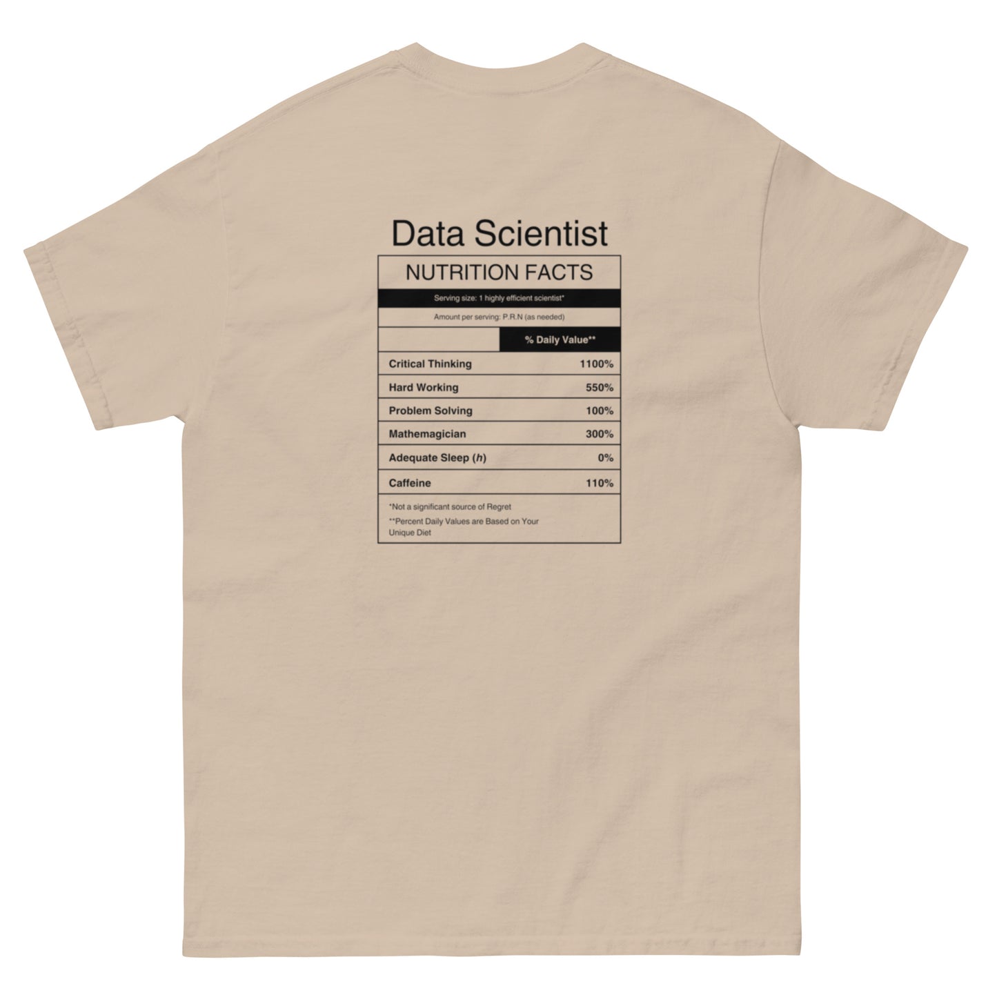 "Data Scientist Nutrition Facts" T-Shirt