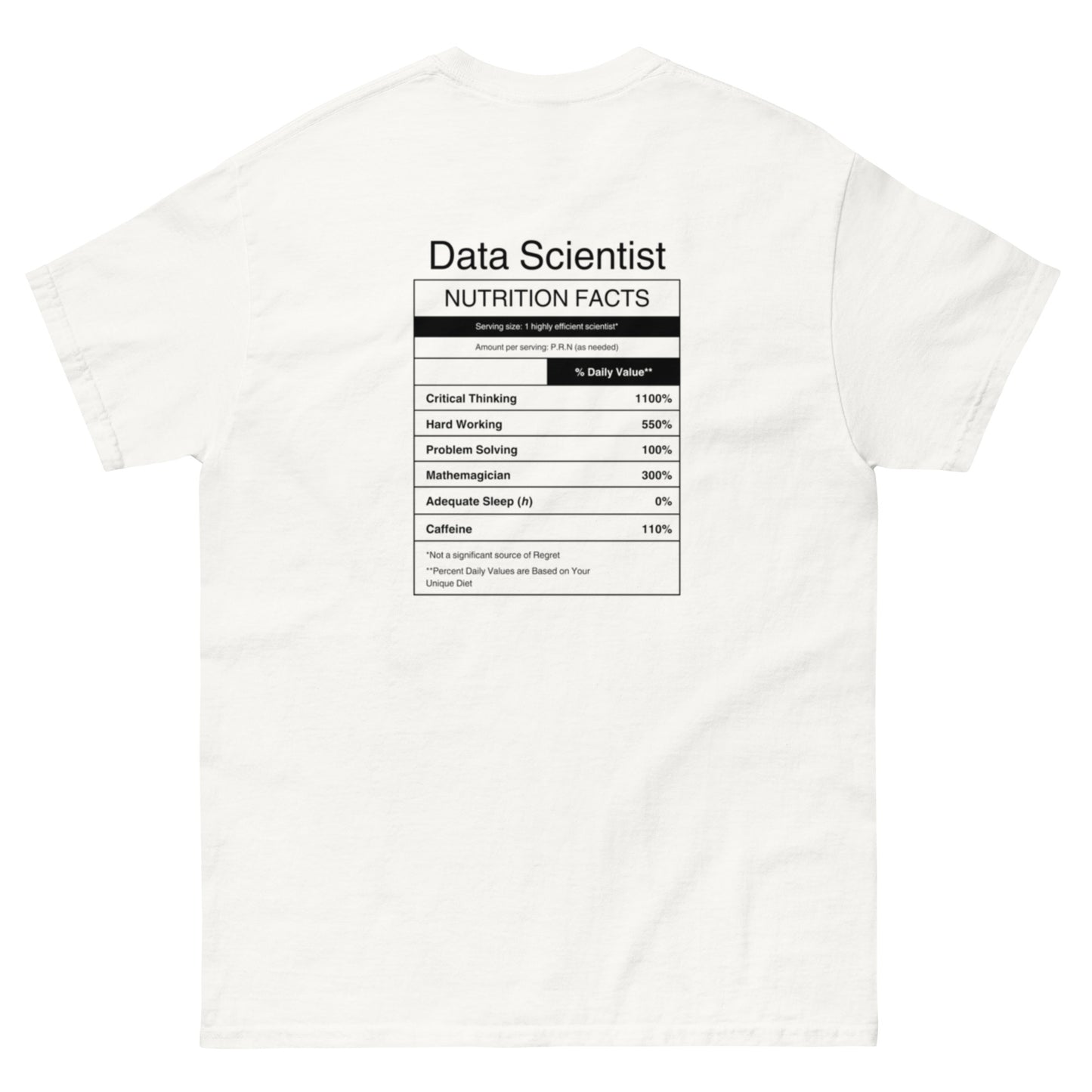 "Data Scientist Nutrition Facts" T-Shirt