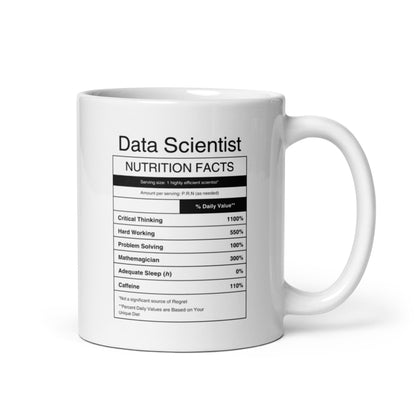 "Data Scientist Nutrition Facts" White Mug