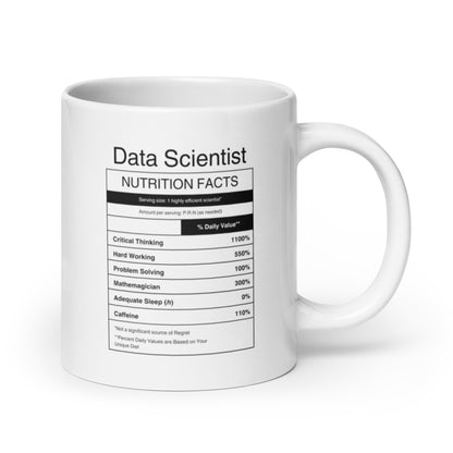 "Data Scientist Nutrition Facts" White Mug